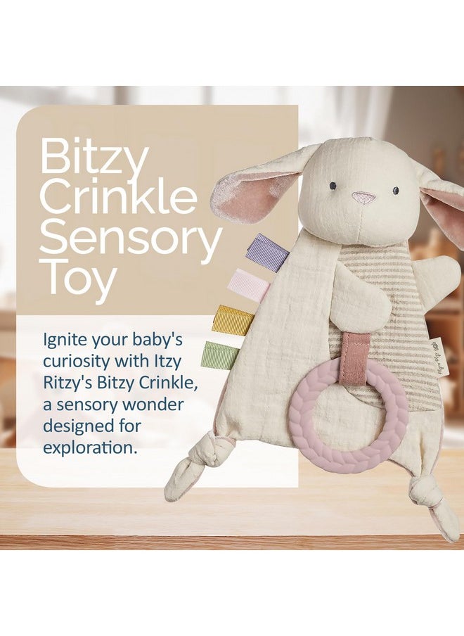 Itzy Ritzy - - Bitzy Crinkle Sensory Toy Bunny With Crinkle Sound For Babies & Toddlers - Features Soft Braided Teething Ring & Textured Ribbons, Designed For Ages 0 Months And Up, Bunny - Image 1