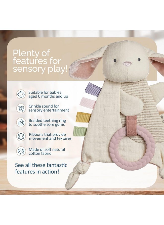 Itzy Ritzy - - Bitzy Crinkle Sensory Toy Bunny With Crinkle Sound For Babies & Toddlers - Features Soft Braided Teething Ring & Textured Ribbons, Designed For Ages 0 Months And Up, Bunny - Image 1