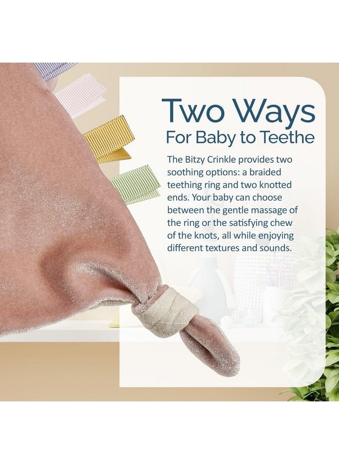 Itzy Ritzy - - Bitzy Crinkle Sensory Toy Bunny With Crinkle Sound For Babies & Toddlers - Features Soft Braided Teething Ring & Textured Ribbons, Designed For Ages 0 Months And Up, Bunny - Image 1