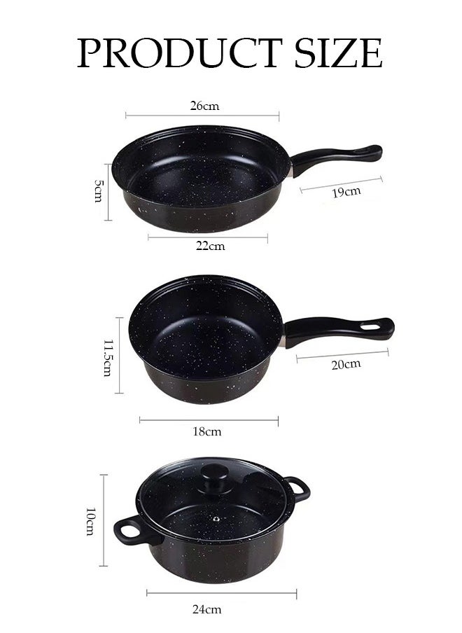 DUNISO 3 PCS non stick medical-stone cookware with Non-Stick Surfaces, Bakelite Handles, Frying pan, Milk pot, Soup pot，Help beginners get started cooking right  - Image 2