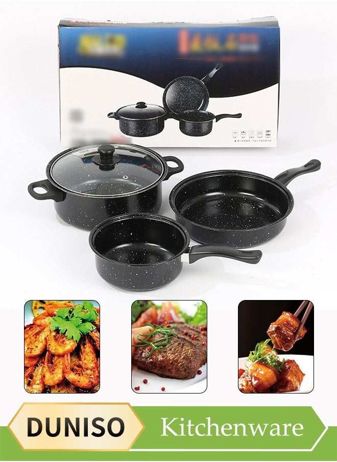 DUNISO 3 PCS non stick medical-stone cookware with Non-Stick Surfaces, Bakelite Handles, Frying pan, Milk pot, Soup pot，Help beginners get started cooking right  - Image 1