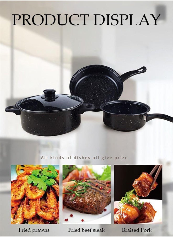 DUNISO - 3 PCS non stick medical-stone cookware with Non-Stick Surfaces, Bakelite Handles, Frying pan, Milk pot, Soup pot，Help beginners get started cooking right - Image 1