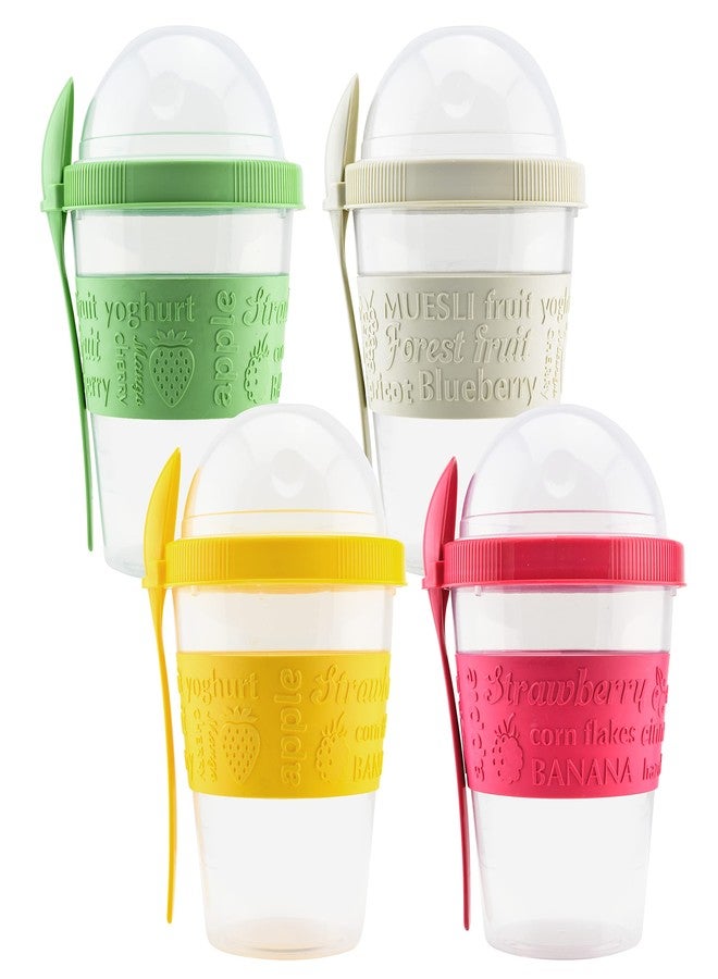 Tribello 20 OZ Overnight Oats Container With Lid, Set of 4 Crunch Cups To Go, Portable Parfait Cup With Compartments for Topping Cereal Or Oatmeal - Red - Image 5