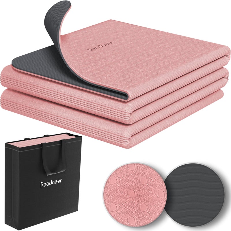 Readaeer Foldable Yoga Mat for Travel Folding Yoga Mat 6mm Thick with Carrying Bag, Non-Slip TPE Exercise Pilates Mat for 72" L x 24" W x 0.24 Inch (Pink) - Image 1
