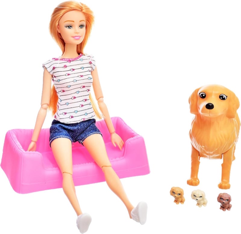 Barbie accessories shop Plastic Pretty Fashion Doll With Her Pets And Home Add More Entertaining For Girls Set Of 8 Pieces - Multi Color
