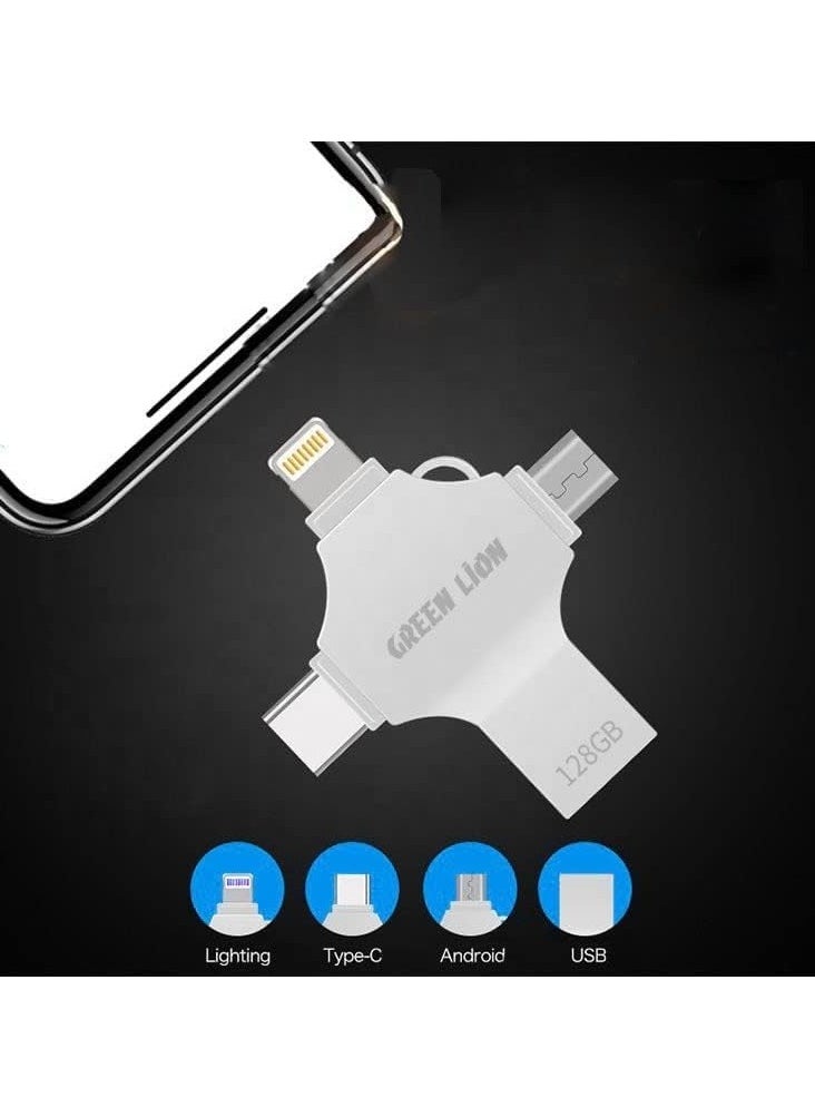 GREEN LION Green Lion 4 in 1 USB Flash Drive 128GB, USB A / USB C / Micro / Lightning Ports - Silver  - Image 4