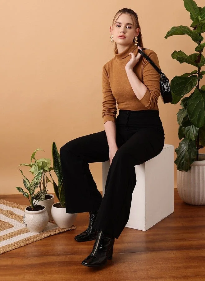 STREET 9  Fitted Turtle Neck Top for Women in Mocha for Women | Best Price UAE