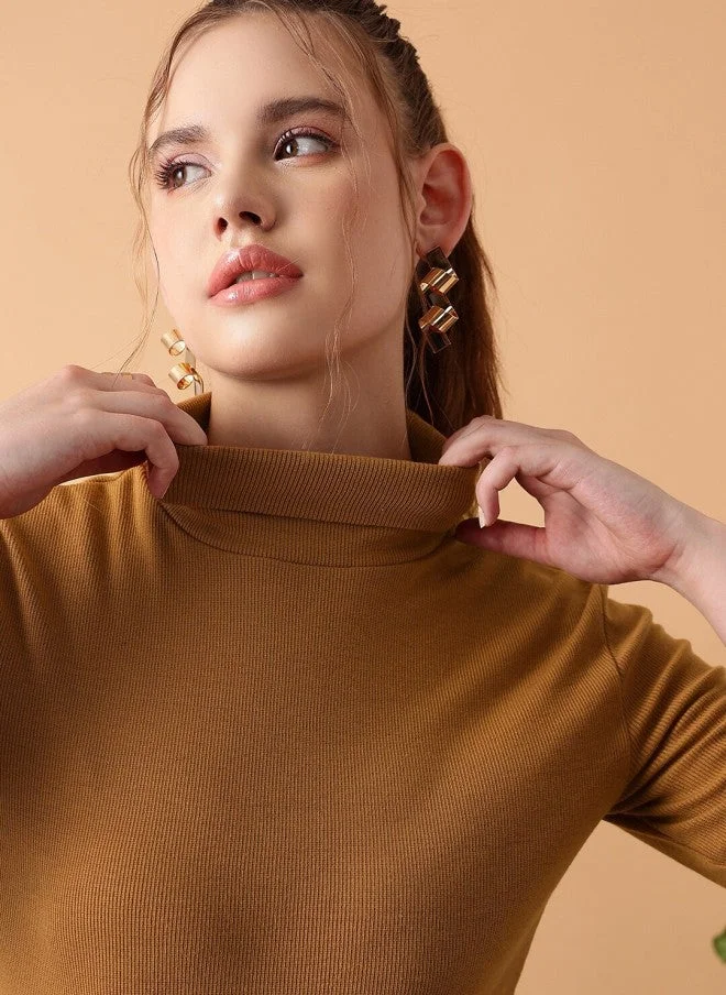 STREET 9 Fitted Turtle Neck Top for Women in Mocha