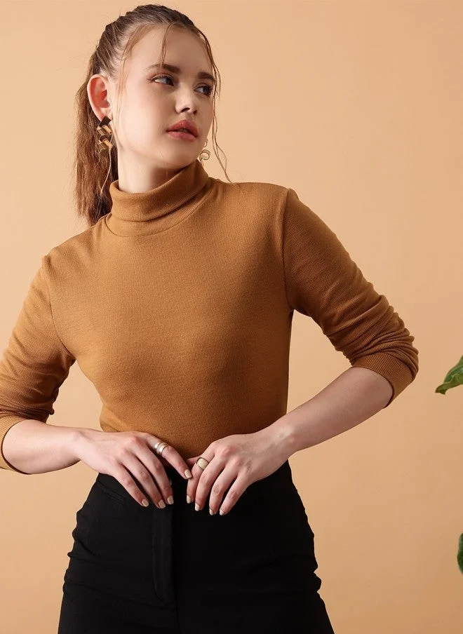 STREET 9 Fitted Turtle Neck Top for Women in Mocha
