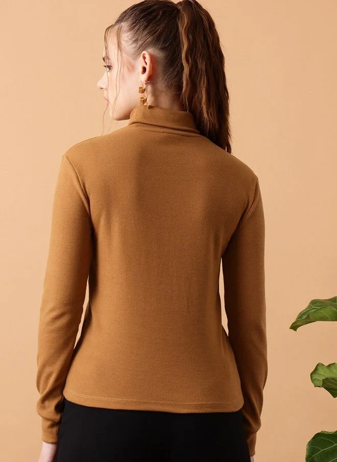 STREET 9  Fitted Turtle Neck Top for Women in Mocha for Women | Best Price UAE