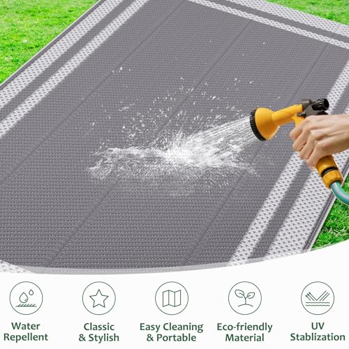 HappyTrends Outdoor Rug Reversible Portable Plastic Straw Camping Rugs for Outside RV,Large Waterproof Outdoor Area Rugs for Patio,Deck,Porch,Balcony(5'x 8',White&Gray) - Image 5