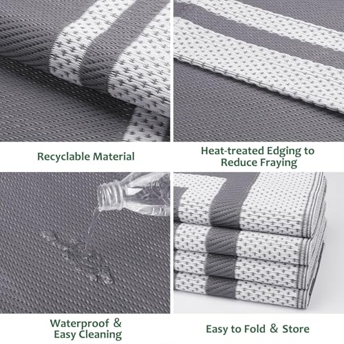 HappyTrends Outdoor Rug Reversible Portable Plastic Straw Camping Rugs for Outside RV,Large Waterproof Outdoor Area Rugs for Patio,Deck,Porch,Balcony(5'x 8',White&Gray) - Image 4