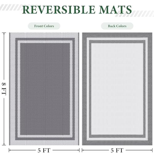 HappyTrends Outdoor Rug Reversible Portable Plastic Straw Camping Rugs for Outside RV,Large Waterproof Outdoor Area Rugs for Patio,Deck,Porch,Balcony(5'x 8',White&Gray) - Image 2