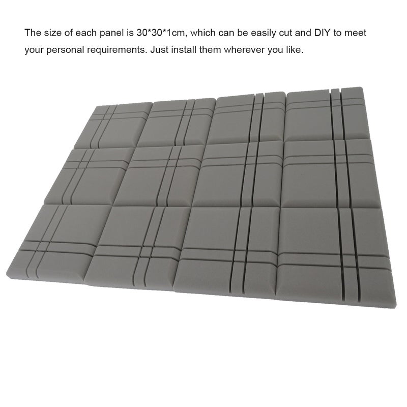12Pcs Fiber Acoustic Panels High Density Acoustic Treatment Foam Cross-Line Sound Absorbing Board Soundproof Foam Sound Insulation Board for Acoustic Treatment Wall Decoration 30*30*5CM Grey - Image 3