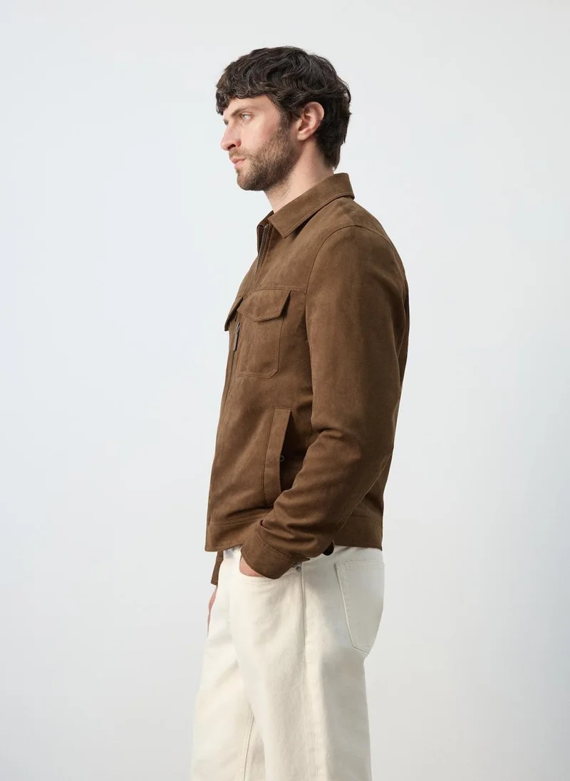 مانجو مان Suede-effect jacket with pockets