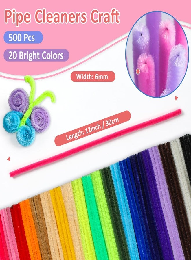 POIKSHARK 500 PCS 20 Colors Thick Pipe Cleaners Craft, Multi-Colored Chenille Stems for Craft Supplies & Materials, Fuzzy Pipe Cleaners Bulk for DIY Arts Projects, Rainbow Pipe Cleaners(12inch*6mm) - Image 2