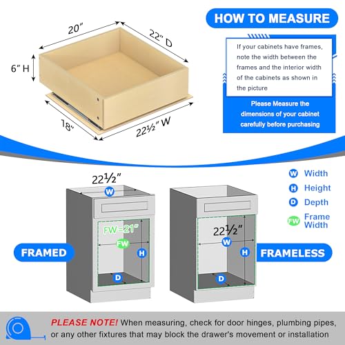 WelFurGeer Soft Close Pull Out Drawers for Cabinets, 20" W x 22" D Pull Out Cabinet Organizer, Bottom Mount Cabinet Roll Out Drawers, Durable Pullout Drawer for Home & Kitchen Organization - Image 5