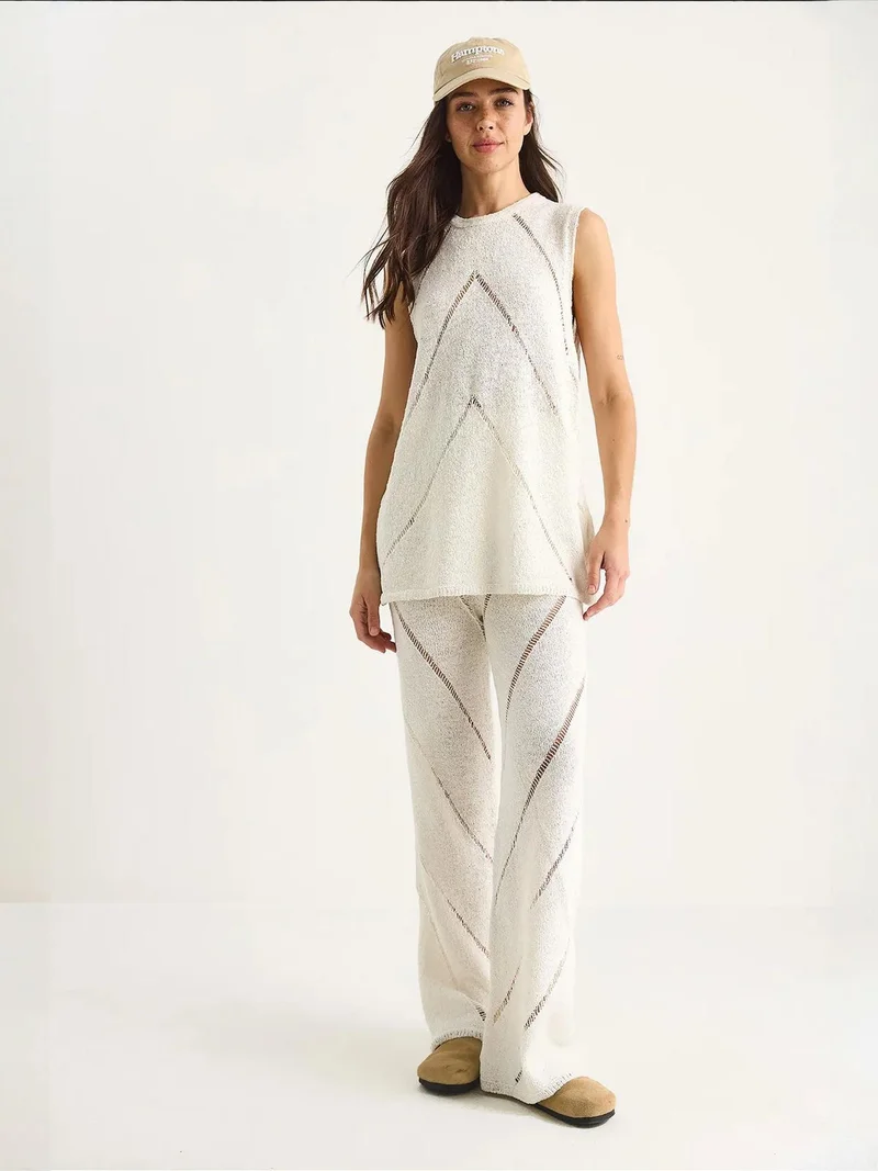 Bianco Lucci LUCCI Textured Long Two-Piece Set with Crew Neck