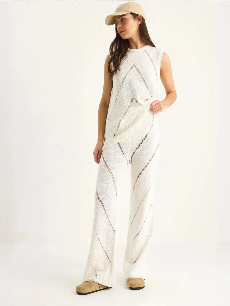 LUCCI Textured Long Two-Piece Set with Crew Neck