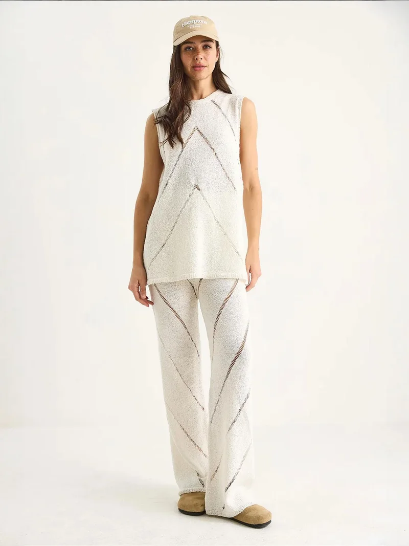 Bianco Lucci LUCCI Textured Long Two-Piece Set with Crew Neck
