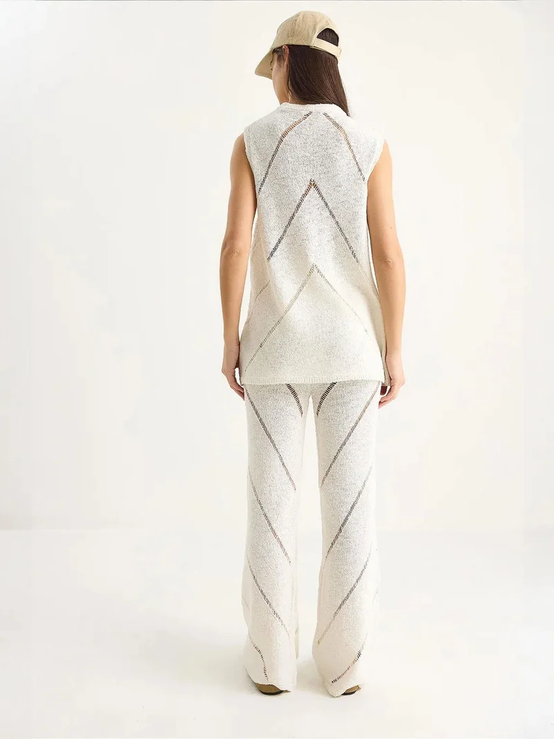 Bianco Lucci LUCCI Textured Long Two-Piece Set with Crew Neck