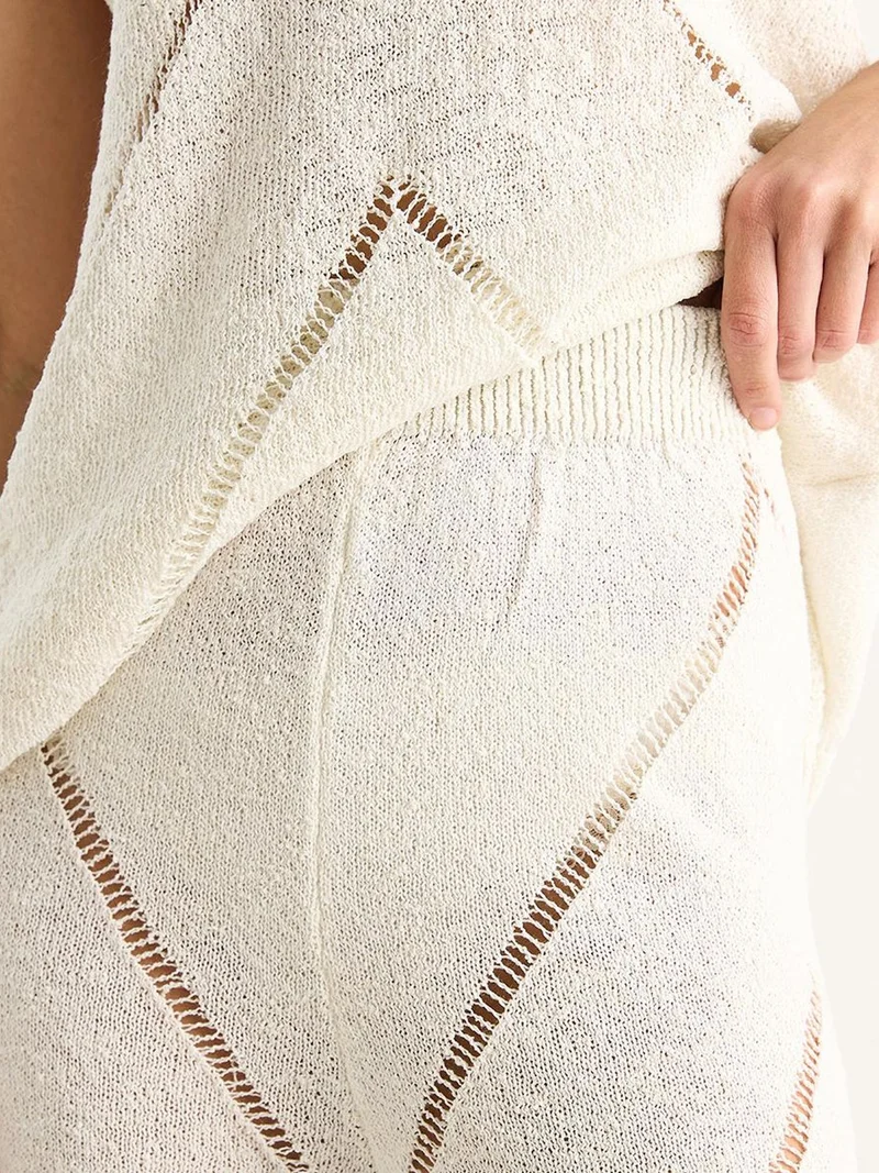 Bianco Lucci LUCCI Textured Long Two-Piece Set with Crew Neck