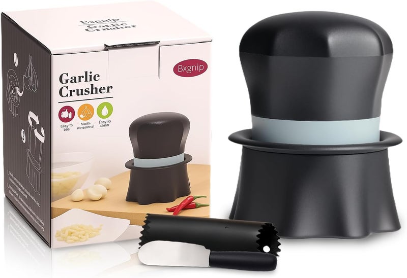 Bxgnip Garlic Crusher, Garlic Press Also for Ginger, Nuts, Chili, Herbs, Twist Mincer Easy Squeeze Manual Press Peeler with Peeler And Scraper, Easy to Clean - Image 1