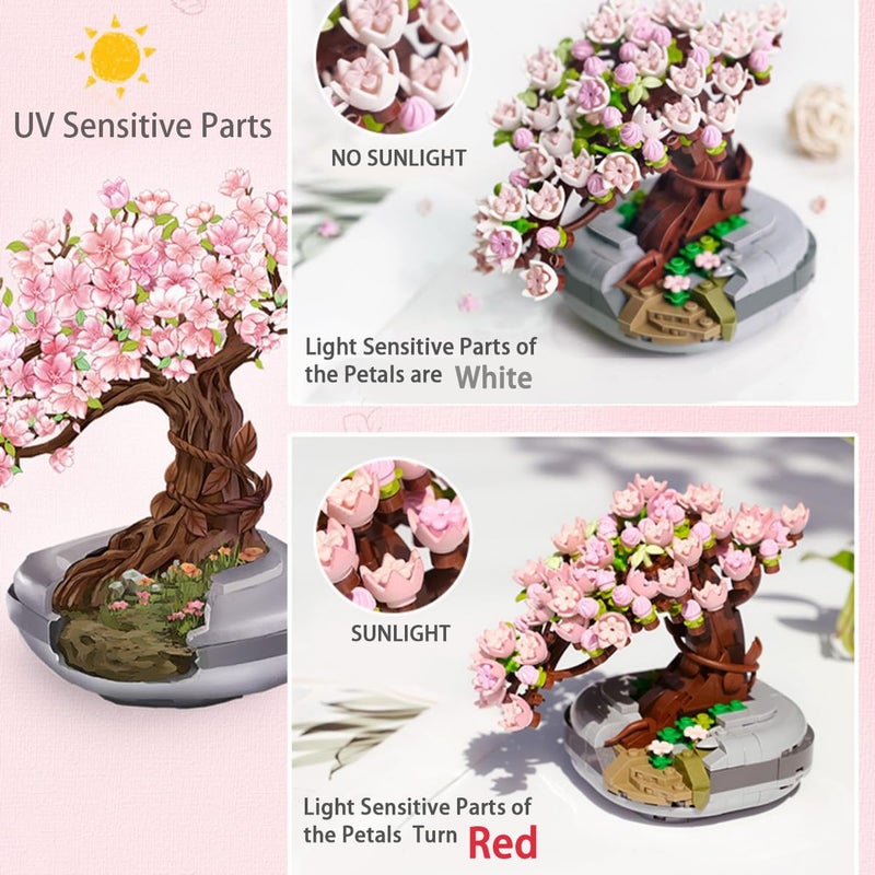 YONGJULE Cherry Blossom Tree Building Toys for Adults Bonsai Botanical Collection Toy Building Sets Plants and Flowers DIY Home Decoration Gifts for Valentines Day Women Kids Not Compatible with Lego - Image 3