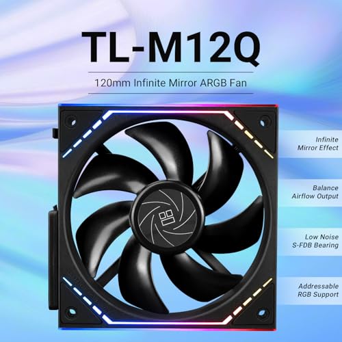 Thermalright مروحة حالة Thermalright TL-M12Q - 120 مم هادئة، وظيفة PWM، تأثيرات إضاءة مرآة لا نهائية ARGB، مروحة CPU لبناء كتلة توصيل لاسلكية، وحدة شريحة طاقة جديدة تبسط إدارة الأسلاك | 2000RPM - Image 2