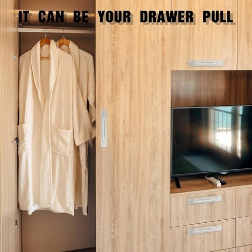 DHVSAM 1 Pcs Self Adhesive Cabinet Door Handle Stick On Handle Self Stick Drawer Pulls No Drill Black Cabinet Pulls Peel and Stick for Glass Sliding (Silver) - Image 4