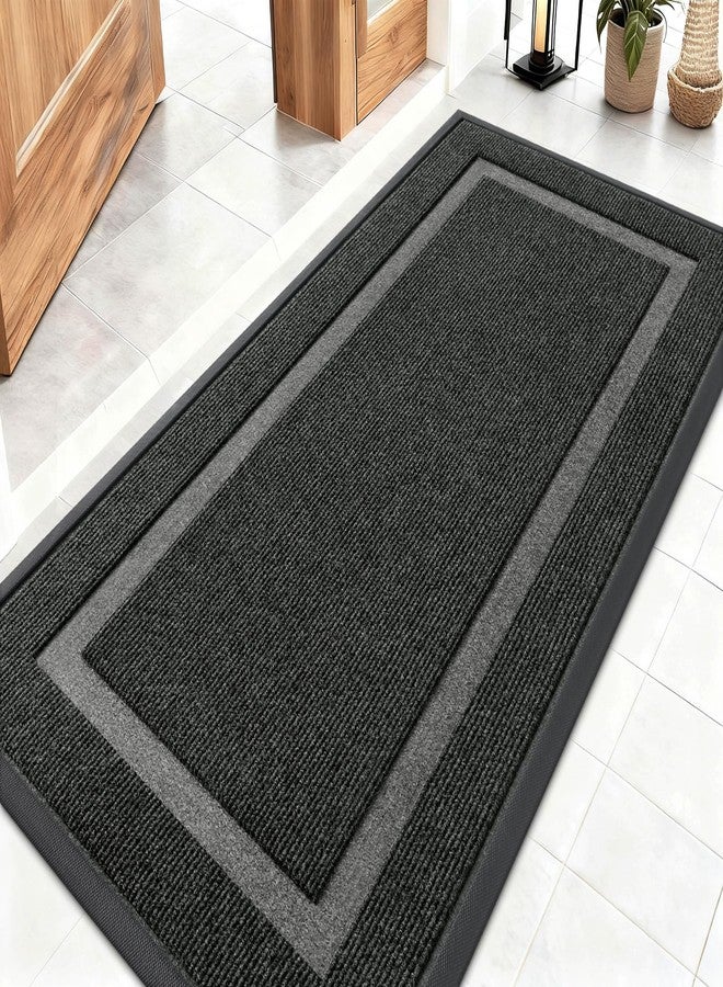 OLANLY Front Door Mat Indoor Outdoor Entrance, Waterproof All-Season, All-Weather Doormat, Sturdy Natural Rubber, Fade Resistant, Low Profile, Easy Clean Patio Porch Entryway Mat, 47x23, Black - Image 1