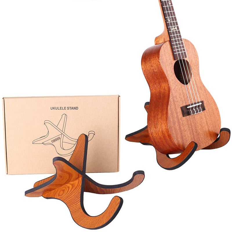 TIHOOD Wooden Ukelele Stand Holder Musical Instrument Stand Concert Portable Wood Stand for Small Guitar Violin Banjo Brown