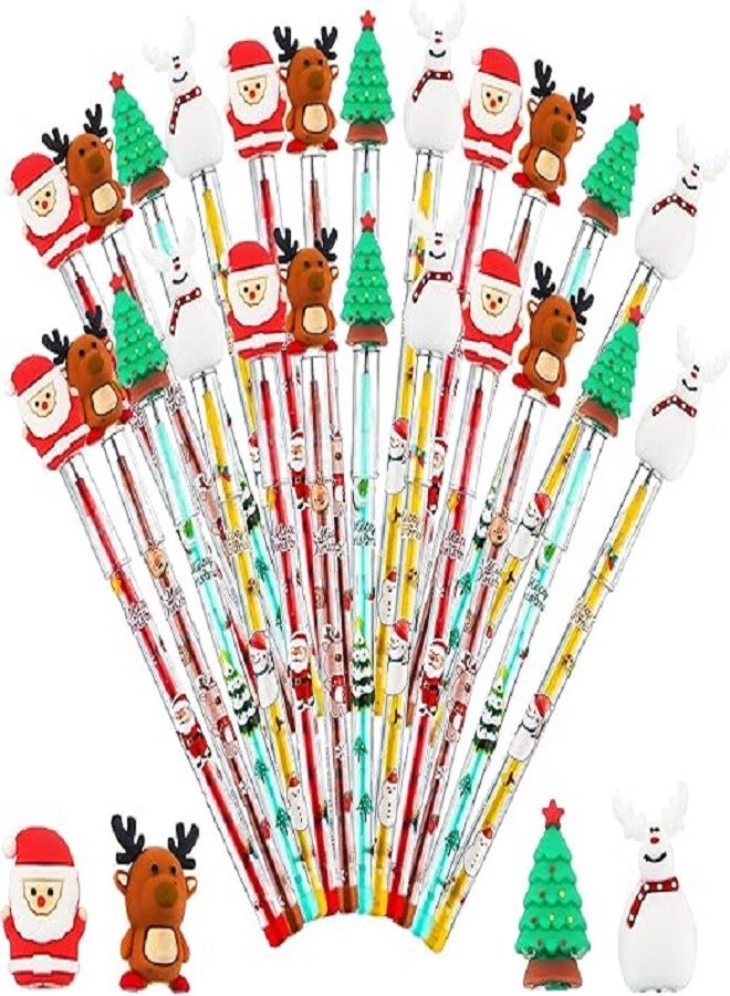 24 Pcs Christmas Pencils Assorted Multi Point Stackable Push Pencil Christmas Tree Santa Claus Snowman Elk Stackable Pencils for Kids Xmas Party Favors Stocking Stuffers Classroom Rewards - Image 1