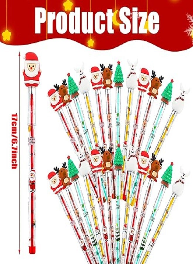 24 Pcs Christmas Pencils Assorted Multi Point Stackable Push Pencil Christmas Tree Santa Claus Snowman Elk Stackable Pencils for Kids Xmas Party Favors Stocking Stuffers Classroom Rewards - Image 3