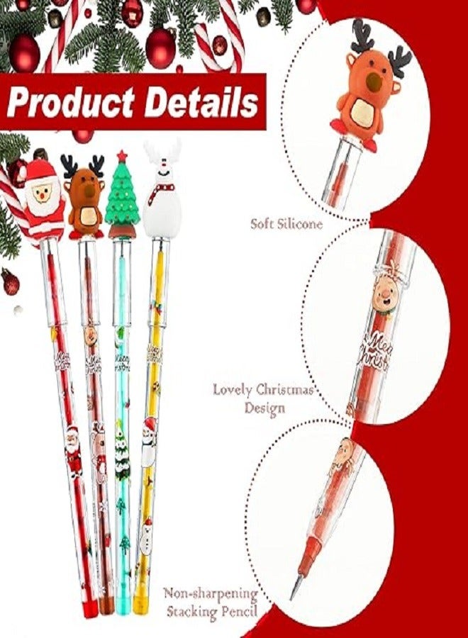 24 Pcs Christmas Pencils Assorted Multi Point Stackable Push Pencil Christmas Tree Santa Claus Snowman Elk Stackable Pencils for Kids Xmas Party Favors Stocking Stuffers Classroom Rewards - Image 4