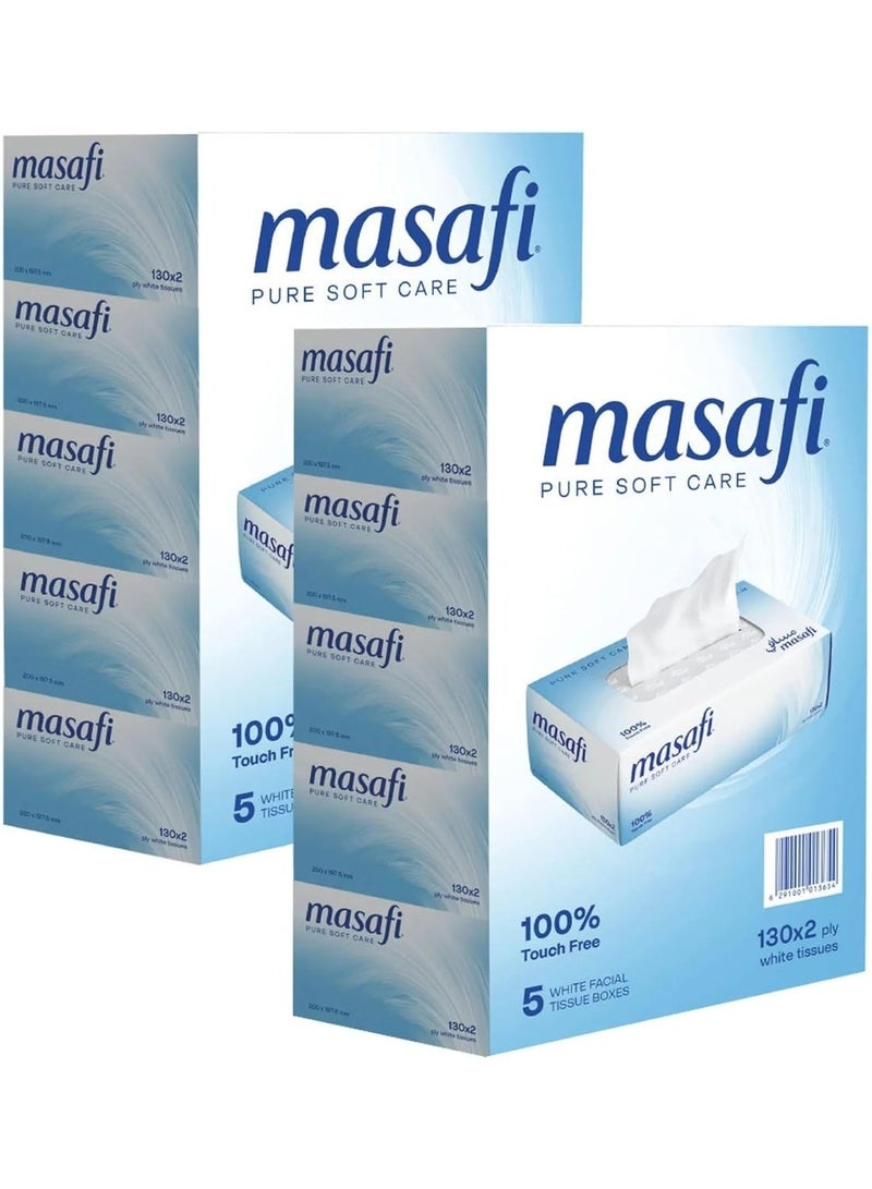 Masafi Pure Soft Care 130x2 Ply White Facial Tissues 5 Boxes - Soft, Strong and Absorbent - Made from 100% Paper Pulp - Image 2