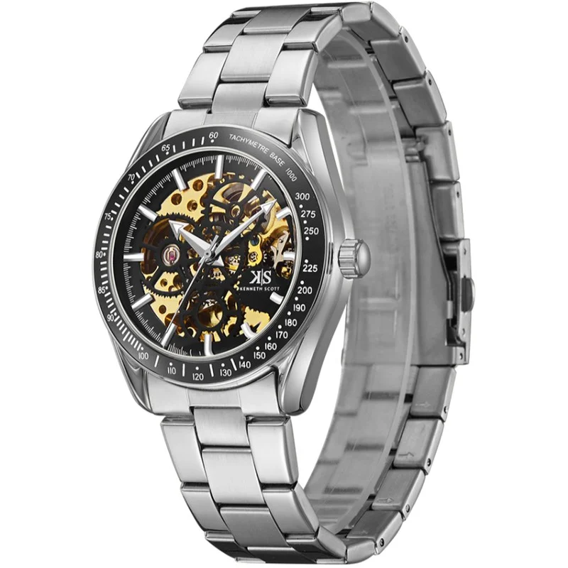 KENNETH SCOTT Men's Stainless Steel Mechanical Watch K22312-SBSB - 43 mm