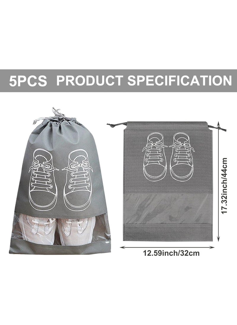 Generic Shoe Storage Bags, Dustproof Drawstring Shoe Bags with Clear Opening, Portable Waterproof Packing Organizers for Daily Use and Travel, 5 Pack, Grey  - Image 4