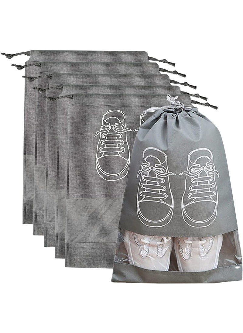 Generic Shoe Storage Bags, Dustproof Drawstring Shoe Bags with Clear Opening, Portable Waterproof Packing Organizers for Daily Use and Travel, 5 Pack, Grey  - Image 1