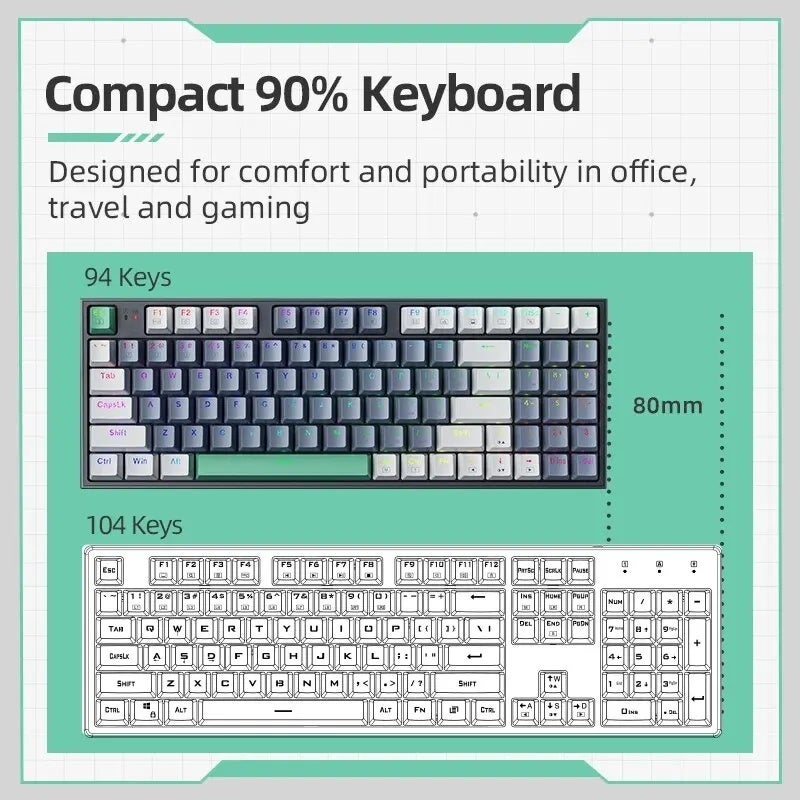 Machenike K500-B94 Wired Mechanical Gaming Keyboard, Hot-Swap, 94 Keys, 90% Layout, RGB Backlight, for PC, Laptop - Image 3