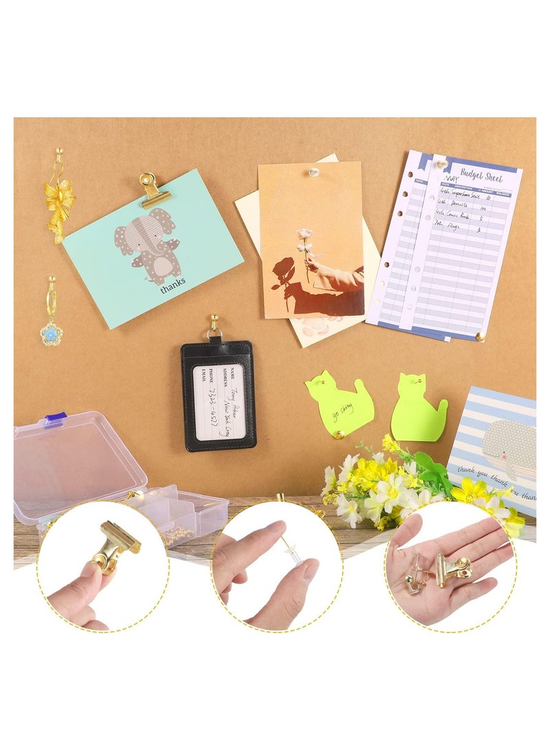 SYOSI 310 Pcs Push Pins Set Gold Thumb Tacks Decorative Push Pins Map Head Pin for Cork Board with Push Pin Hook Pushpin Clip 5 Style Gold Office Accessories for Cork Board Map Office - Image 2