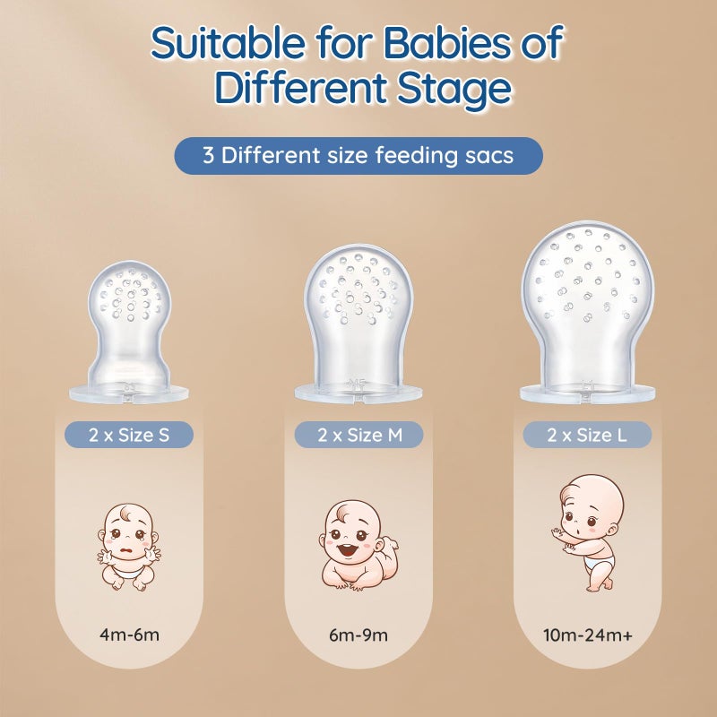 POIKSHARK 2 Pack Silicone Baby Fruit Feeder with Mini Freezer Tray, Baby Teethers, Breastmilk Popsicle Molds for Baby Teething Relief, Fresh Food Feeder for Safe Infant Self Feeding, Extra Food Pouches - Image 3
