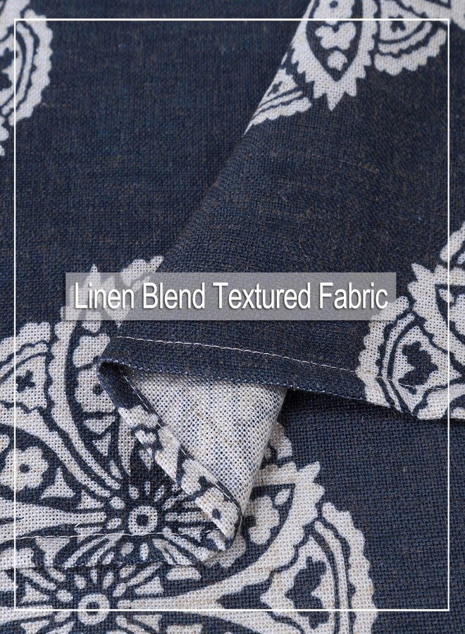 CAROMIO Cafe Curtains 45 Inch Length, Floral Medallion Damask Print Linen Blended Tier Curtains for Kitchen Cafe Bathroom Window Curtains, Dark Navy - Image 3