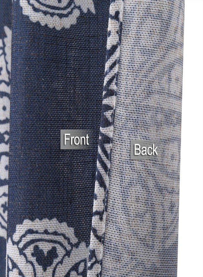 CAROMIO Cafe Curtains 45 Inch Length, Floral Medallion Damask Print Linen Blended Tier Curtains for Kitchen Cafe Bathroom Window Curtains, Dark Navy - Image 4