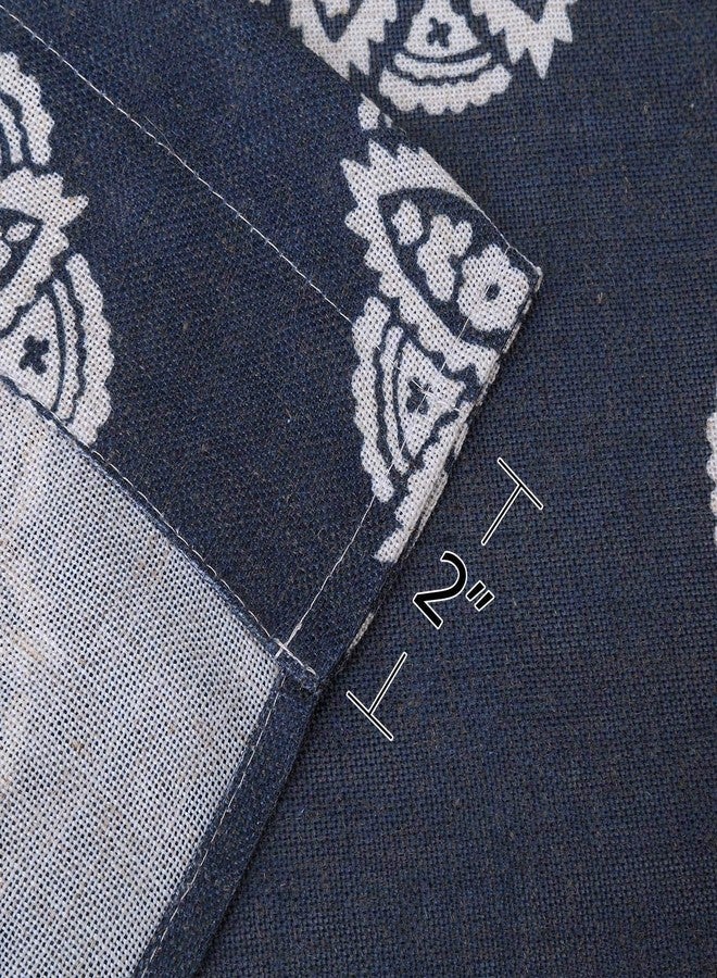 CAROMIO Cafe Curtains 45 Inch Length, Floral Medallion Damask Print Linen Blended Tier Curtains for Kitchen Cafe Bathroom Window Curtains, Dark Navy - Image 2