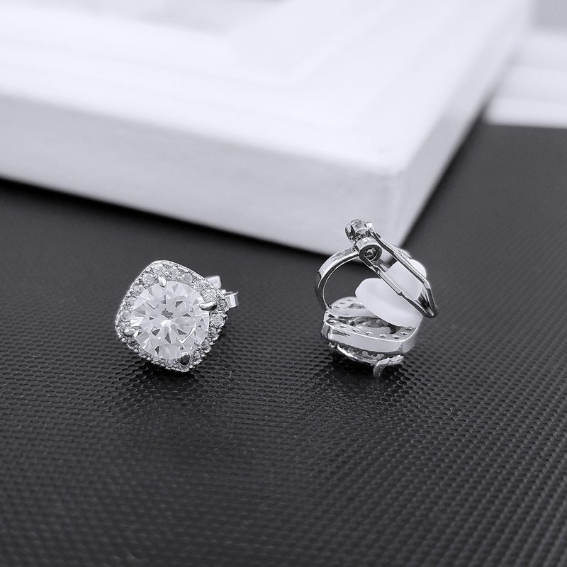 YOQUCOL 7mm CZ Crystal Clip On Earrings Cubic Zirconia Non Pierced Stud For Women - Image 4