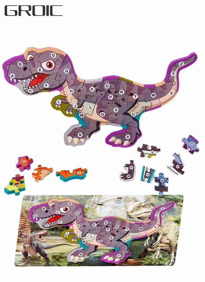 GROIC - Wooden Toddler Puzzles for Kids,Dinosaur Puzzles,Montessori Educational Learning Toy,Wooden Preschool Toys - Image 1