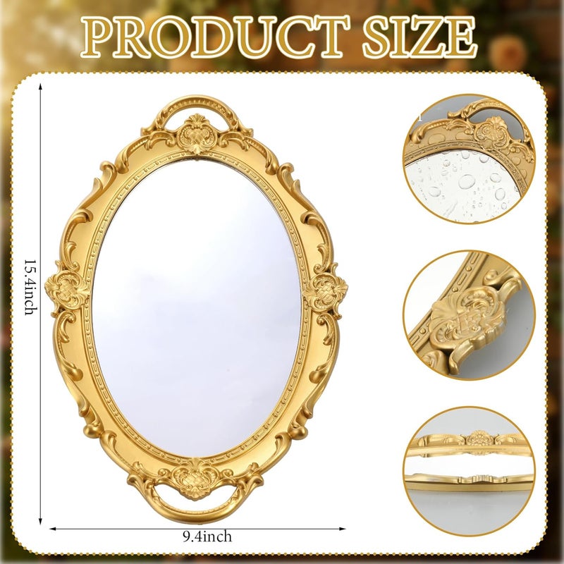 Threehoney 15 x 9.5 Inch Vintage Small Golden Mirror Welcome to Wonderland Transfer Sticker Oval Wall Decorative Mirror Hanging Gothic Antique for Wonderland Party Bedroom Living-Room Dresser Decor - Image 4