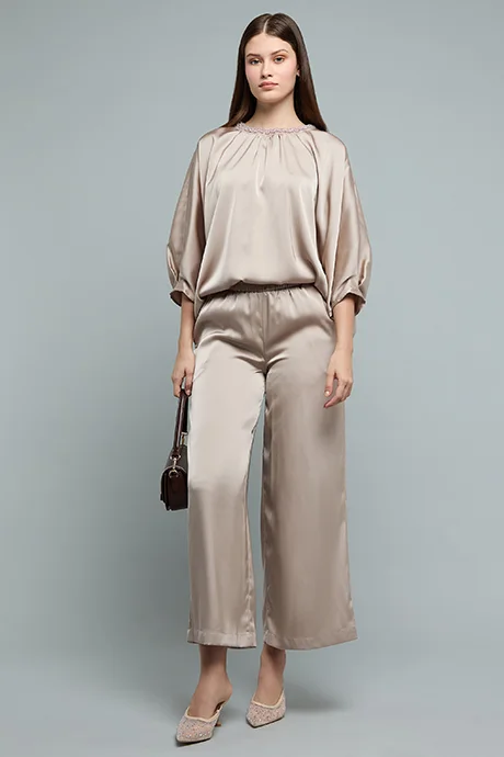 أر أند بي Embellished Top with Crew Neck and Batwing Sleeves