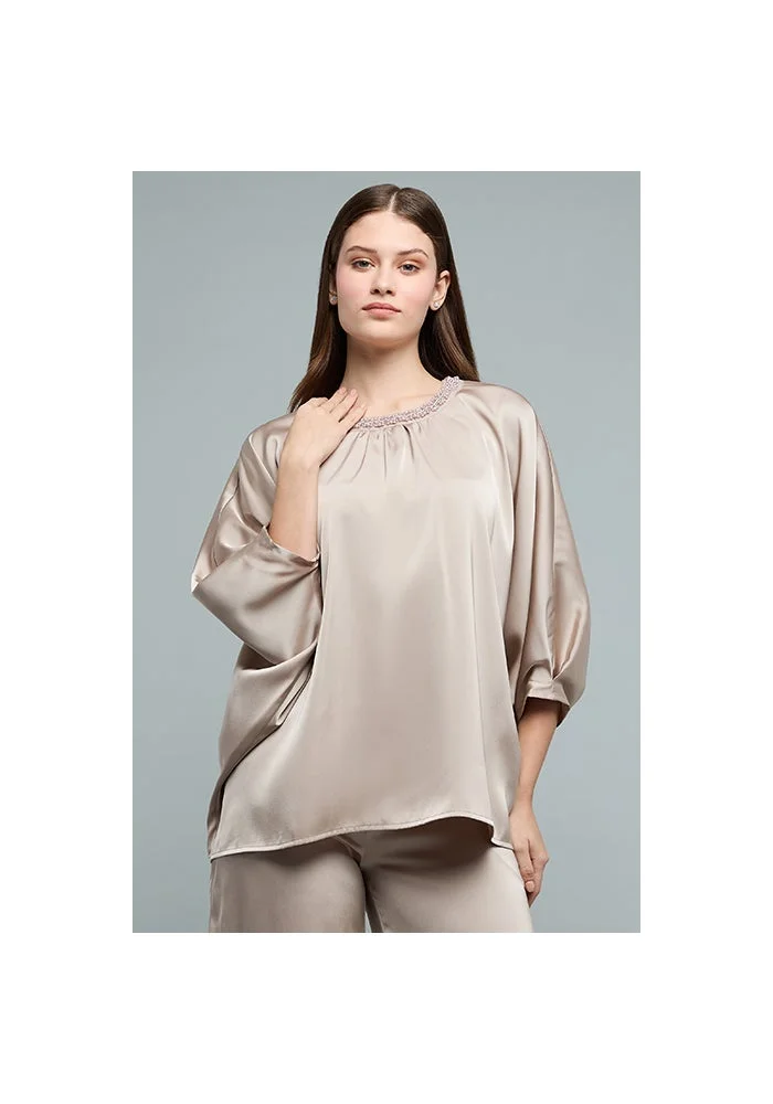 R&b Embellished Top with Crew Neck and Batwing Sleeves